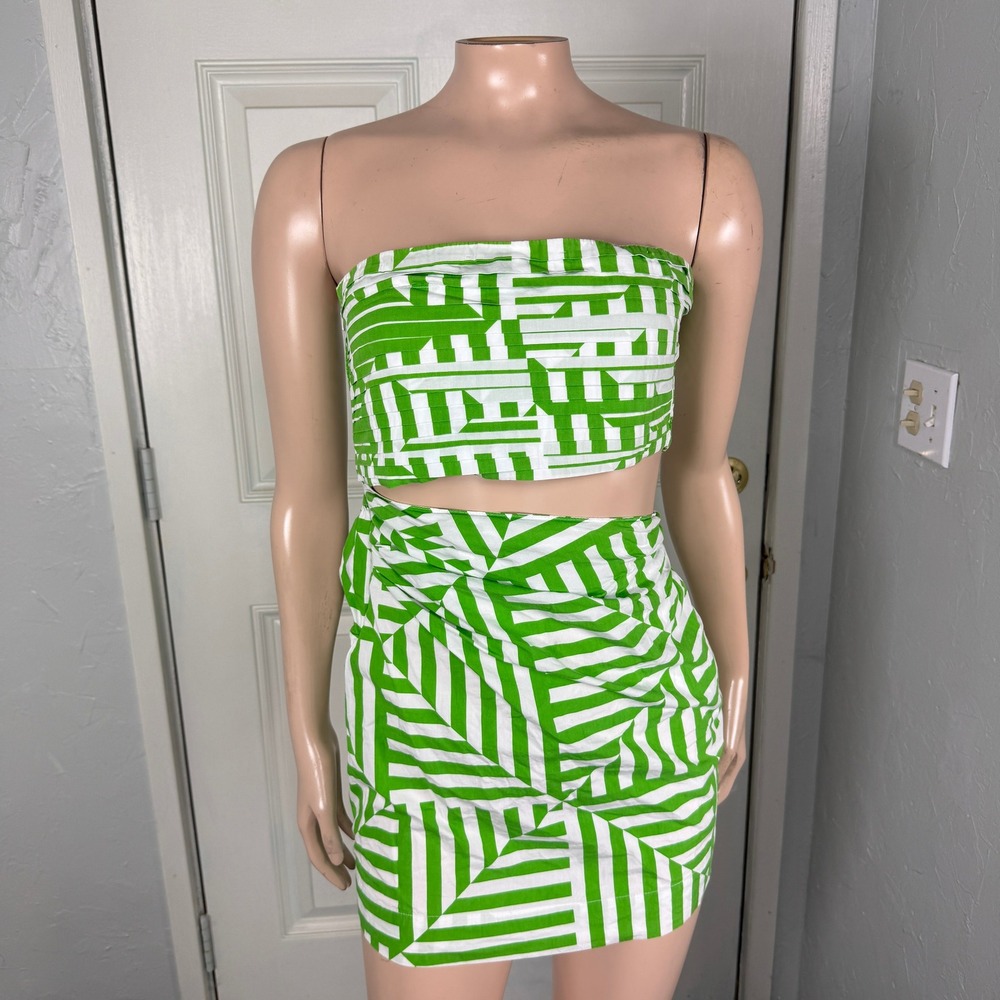 SWF Women's Dress XS Cut out Strapless Asymmetrical Cotton Geometric Mini BB13